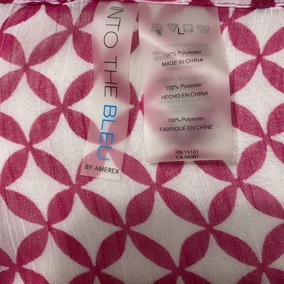 INTO THE BLEU By Amerex Sheer Pink and White Coverup. Size L - Picture 3 of 5